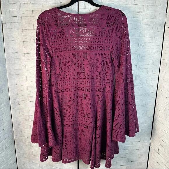 Free People Beach Goldie Swing cover-up Dress, lace costal trumpets sleeves - Picture 3 of 7